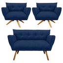 Ver imagem 1 de Kit Namoradeira e 02 Poltronas Giratória Anitta Suede - D'Rossi - Azul Marinho