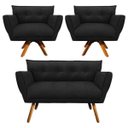 Ver imagem 1 de Kit Namoradeira e 02 Poltronas Giratória Anitta Suede - D'Rossi - Preto