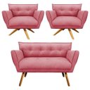 Ver imagem 1 de Kit Namoradeira e 02 Poltronas Giratória Anitta Suede - D'Rossi - Rose