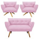 Ver imagem 1 de Kit Namoradeira e 02 Poltronas Giratória Anitta Suede - D'Rossi - Rosa Bebê