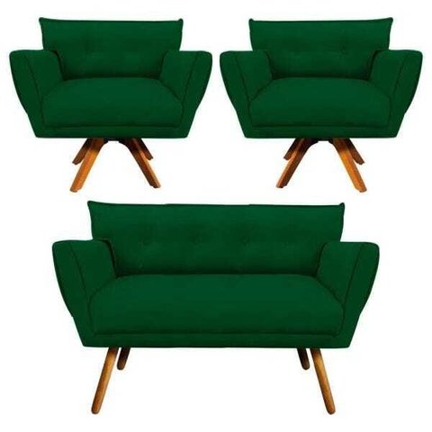 Kit Namoradeira e 02 Poltronas Giratória Anitta Suede - D'Rossi - Verde