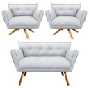 Ver imagem 1 de Kit Namoradeira e 02 Poltronas Giratória Anitta Suede com Strass - D'Rossi - Cinza