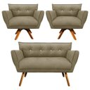Ver imagem 1 de Kit Namoradeira e 02 Poltronas Giratória Anitta Suede com Strass - D'Rossi - Marrom Rato