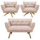 Ver imagem 1 de Kit Namoradeira e 02 Poltronas Giratória Anitta Suede com Strass - D'Rossi - Bege