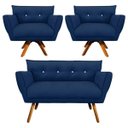 Ver imagem 1 de Kit Namoradeira e 02 Poltronas Giratória Anitta Suede com Strass - D'Rossi - Azul Marinho