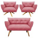 Ver imagem 1 de Kit Namoradeira e 02 Poltronas Giratória Anitta Suede com Strass - D'Rossi - Rose