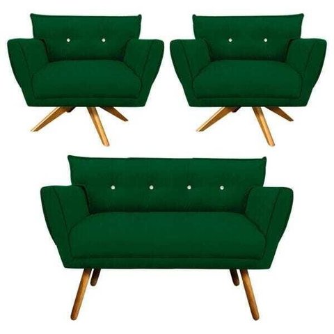 Kit Namoradeira e 02 Poltronas Giratória Anitta Suede com Strass - D'Rossi - Verde