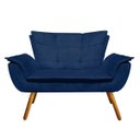 Ver imagem 2 de Kit Namoradeira e 02 Poltrona Giratória Opala Suede Base de Madeira - D'Rossi - Azul Marinho