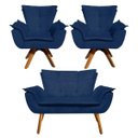 Ver imagem 1 de Kit Namoradeira e 02 Poltrona Giratória Opala Suede Base de Madeira - D'Rossi - Azul Marinho