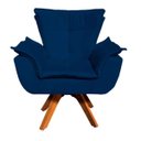 Ver imagem 4 de Kit Namoradeira e 02 Poltrona Giratória Opala Suede Base de Madeira - D'Rossi - Azul Marinho