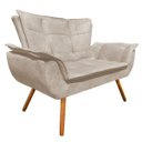 Ver imagem 2 de Kit Namoradeira e 02 Poltrona Giratória Opala Suede Base de Madeira - D'Rossi - Bege