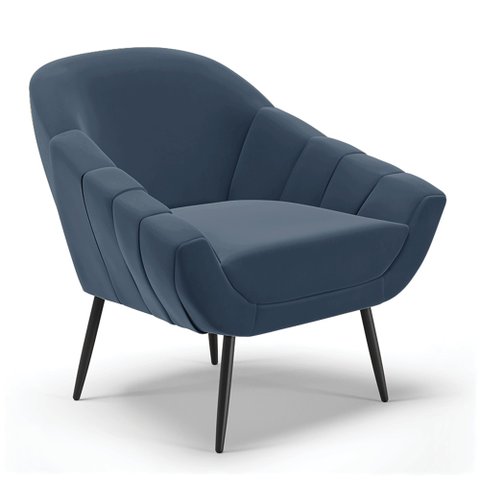 Poltrona Decorativa Pé Palito de Ferro Giovana Suede D01- D'Rossi Azul Marinho