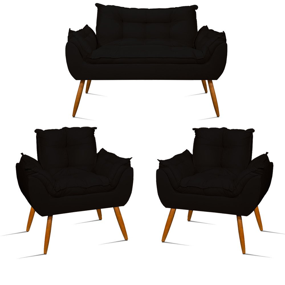 Kit Sofá Namoradeira Opala + 2 Poltronas Opala Balaqui Decor Cor:preto é boa?