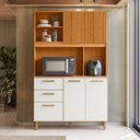 Ver imagem 1 de Armário de Cozinha Compacto 115cm Sicília Médio 5 Portas 2 Gavetas Freijo Ripado Off White Poliman