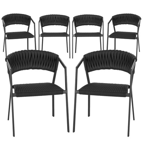 6 Cadeiras Atenas Tricô Náutico e Alumínio com Proteção Uv para Varanda, Cozinha, Área, Jardim - Pin
