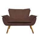 Ver imagem 2 de Kit Namoradeira e 02 Poltrona Giratória Opala Suede Base de Madeira - D'Rossi - Marrom