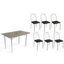 Ver imagem 1 de Conjunto: Mesa de Cozinha Elba Tampo Madeirado C/ Vidro 120cm e 6 Cadeiras Noruega Cromada/freijo