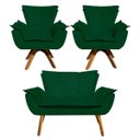 Ver imagem 1 de Kit Namoradeira e 02 Poltrona Giratória Opala Suede Base de Madeira - D'Rossi - Verde