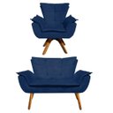 Ver imagem 1 de Kit Namoradeira e 01 Poltrona Giratória Opala Suede Base de Madeira - D'Rossi - Azul Marinho