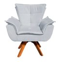 Ver imagem 3 de Kit Namoradeira e 01 Poltrona Giratória Opala Suede Base de Madeira - D'Rossi - Cinza