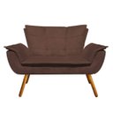 Ver imagem 2 de Kit Namoradeira e 01 Poltrona Giratória Opala Suede Base de Madeira - D'Rossi - Marrom