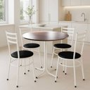 Ver imagem 2 de Mesa de Jantar Redonda 80cm Imbuia com 4 Cadeiras Estofada Branca