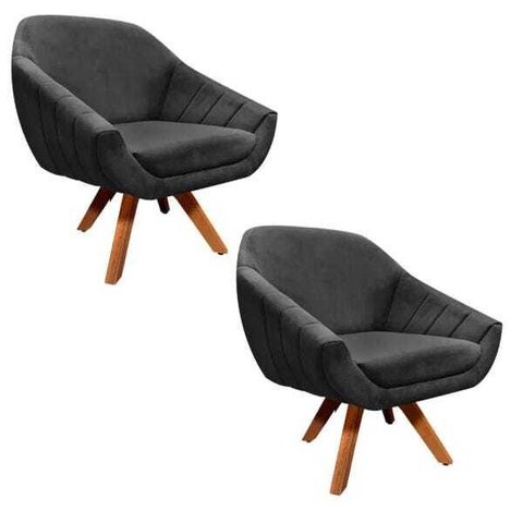 Kit 2 Poltronas Giovana Suede Base Giratória - D'Rossi - Preto