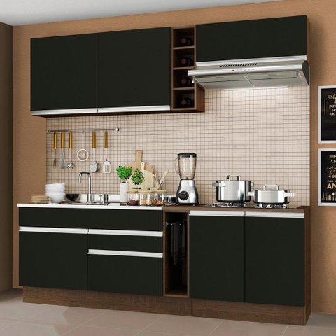 Armário de Cozinha Completa 220cm Rustic/Preto Parma Madesa 03