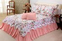 Ver imagem 1 de Kit 5 Pçs Cobre Leito Colcha Casal Queen Belize com Babados: Buquê Rosa