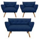 Ver imagem 1 de Kit Namoradeira e 02 Poltronas Anitta Suede Pés Palito - D'Rossi - Azul Marinho