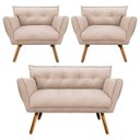 Ver imagem 1 de Kit Namoradeira e 02 Poltronas Anitta Suede Pés Palito - D'Rossi - Bege