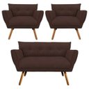 Ver imagem 1 de Kit Namoradeira e 02 Poltronas Anitta Suede Pés Palito - D'Rossi - Marrom