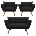 Ver imagem 1 de Kit Namoradeira e 02 Poltronas Anitta Suede Pés Palito - D'Rossi - Preto
