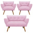 Ver imagem 1 de Kit Namoradeira e 02 Poltronas Anitta Suede Pés Palito - D'Rossi - Rosa Bebê
