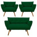 Ver imagem 1 de Kit Namoradeira e 02 Poltronas Anitta Suede Pés Palito - D'Rossi - Verde