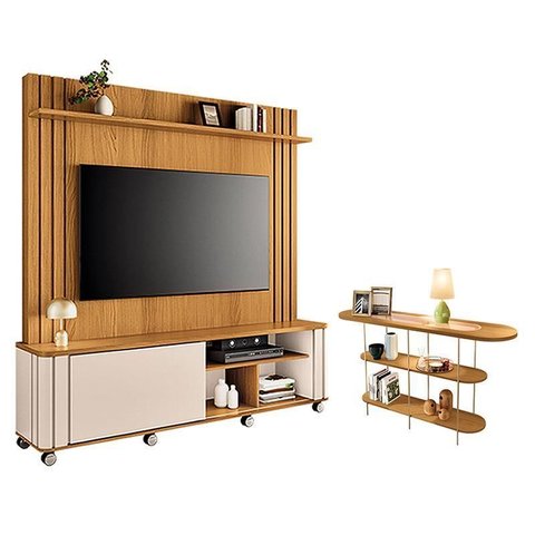 Estante Home Theater Trinus Cinamomo Off White com Aparador Infinity Cinamomo - Hb Móveis