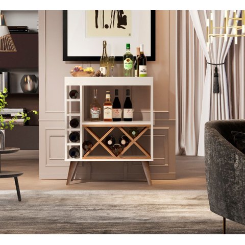Aparador com Adega Bar Creative Pés Palito - Cores - Comprar Moveis em Casa: Off White / Freijó
