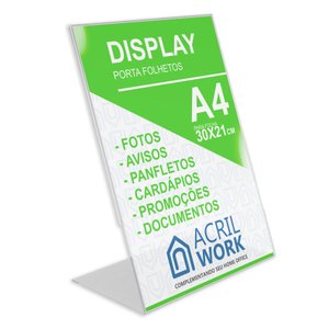 Display Acrílico Porta Folha Papel A4 L Vertical Mesa Balcão