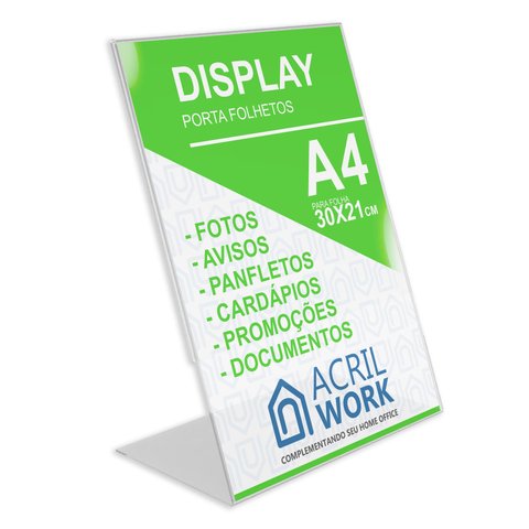 Display Acrílico Porta Folha Papel A4 L Vertical Mesa Balcão
