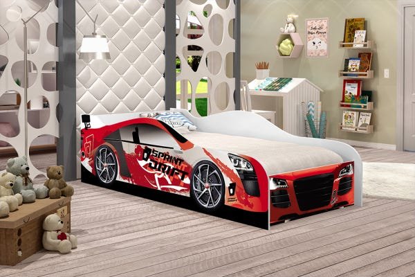 Cama Solteiro Carro Drift Vermelho, Móveis de Menino