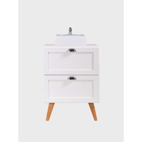 Gabinete para Banheiro com Tampo e Cuba 60cm Retro Mdf Branco Milano - On Móveis