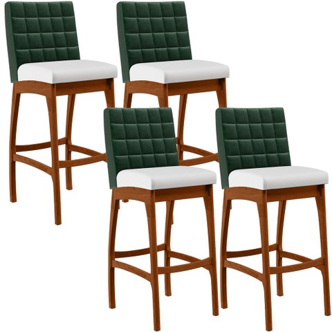 Kit 5 Banquetas Altas Cozinha Sala Jantar Fixa Mila B04 Facto Verde Musgo Corano Branco - Lyam Decor