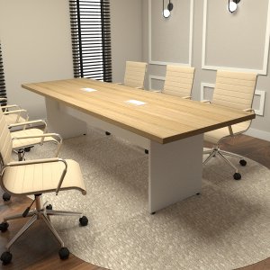 Mesa de Reunião 8 Pessoas 2,70m Mac Branco 2 Caixas Tomadas Cor:macadâmia com Branco