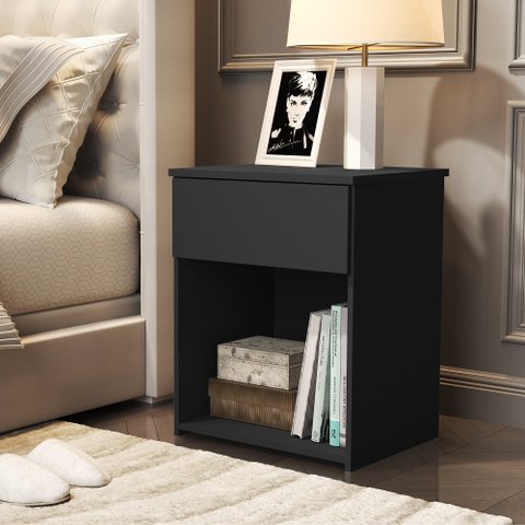 Mesa de Cabeceira para Quarto com Gaveta e Prateleira Jasmim - Preto
