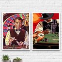 Ver imagem 1 de Kit 2 Quadros Decorativos Poker Night 45x34cm:Madeira branca