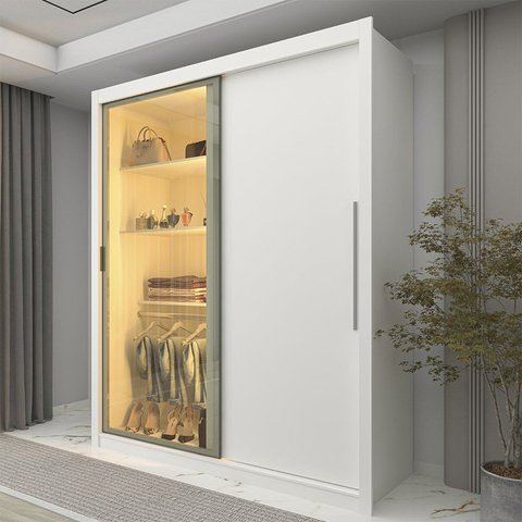 Guarda-Roupa Solteiro 2 Portas com 1 Porta Reflectante com LED 100% MDF Royale
