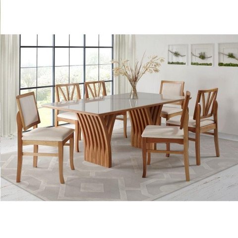 Conjunto de Sala de Jantar Yady 160 Vidro Champanhe