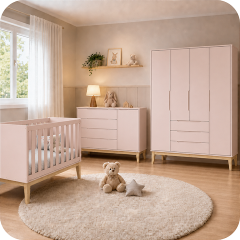 Quarto de Bebê Completo Classic Elfe Rosa Madeira Natural