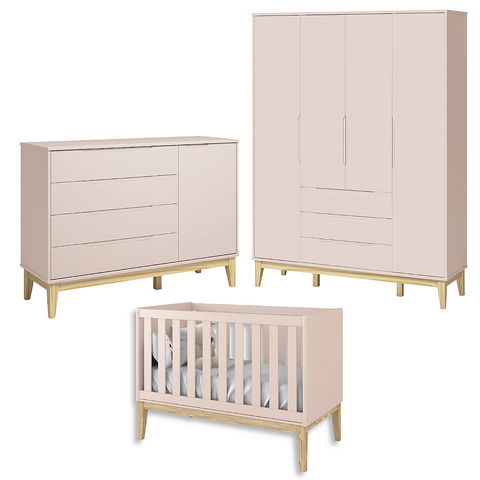 Quarto de Bebê Completo Classic Elfe Rosa Madeira Natural