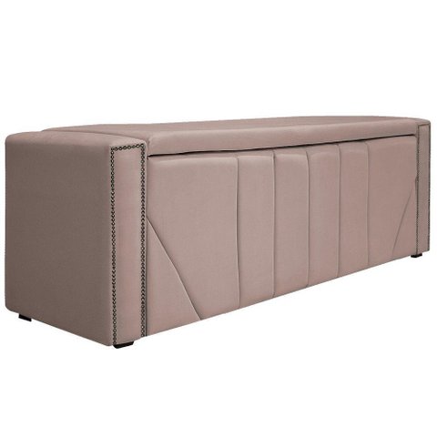Calçadeira Baú King 195 Cm Para Cama Box Suede Rosê